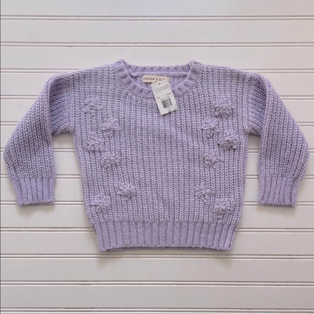 MARGAUX & LEXI NWT Chunky Knit Embroidered Flower Crewneck Sweater